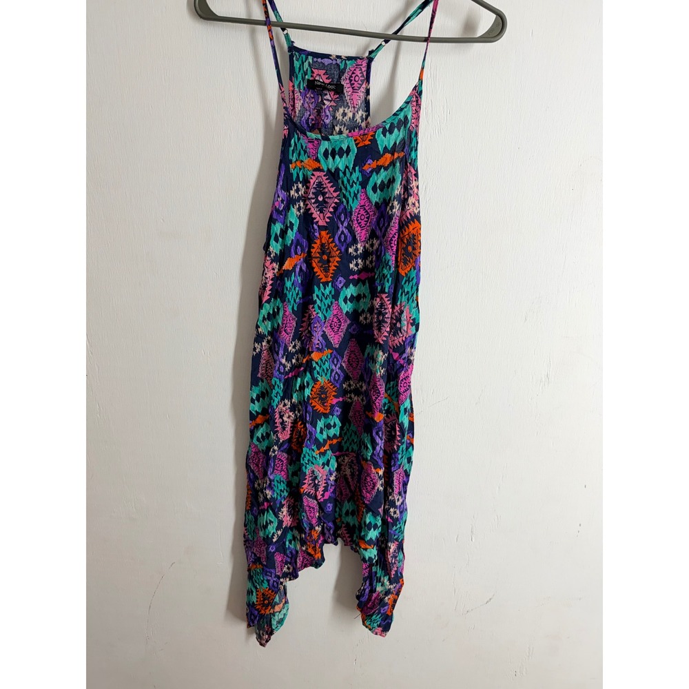 New Look Tribal Geometric Print Mini Dress Purple Teal Handkerchief Hem Small